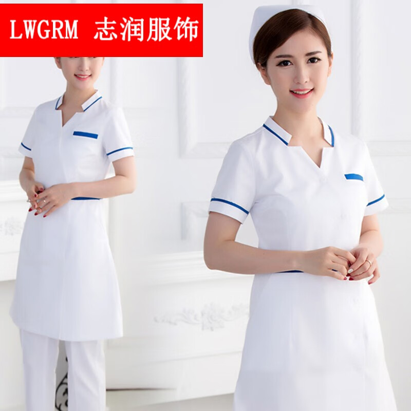LWGRM韩式修身护士服短袖女医师护工诊所白大衣白大褂工作服 白色护士裙短袖不含护士帽  s