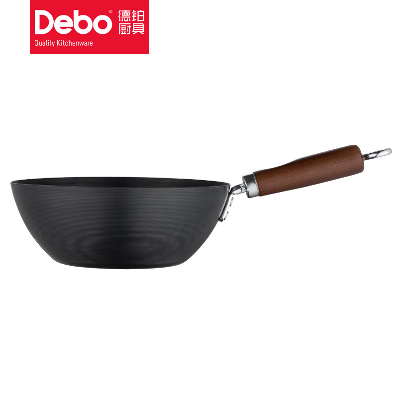 Debo德铂圆底炒锅原生铁无涂层炒菜锅 黑色 24cm
