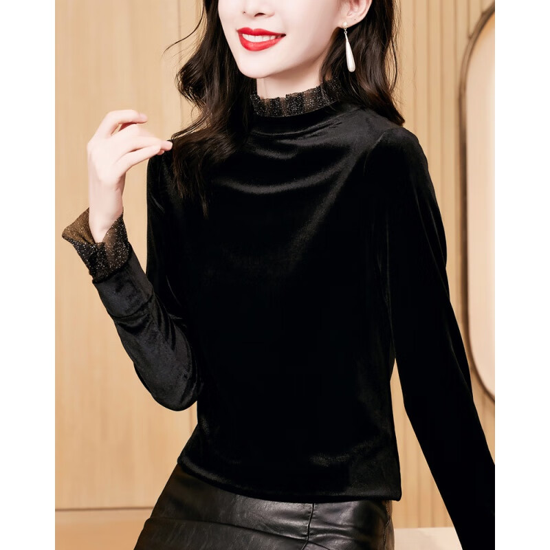 liscn杭州真丝绒衬衫女士黑色高贵洋气金丝绒打底衫高端桑蚕丝上衣