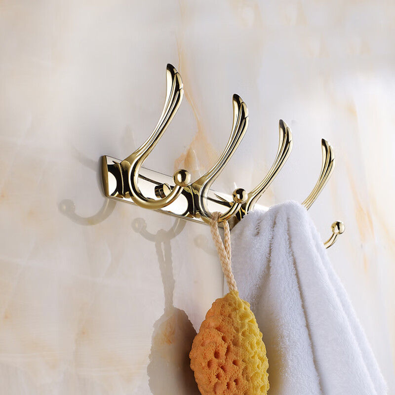 居臣仕掛衣鉤壁掛式創(chuàng)意入戶玄關(guān)掛鉤打孔金色衣帽鉤衣服掛鉤門后 金色鳳尾四鉤