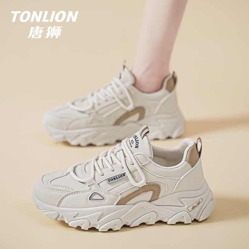 唐狮（TonLion）女鞋秋冬季厚底老爹鞋女士韩版鞋子女学生运动小白鞋