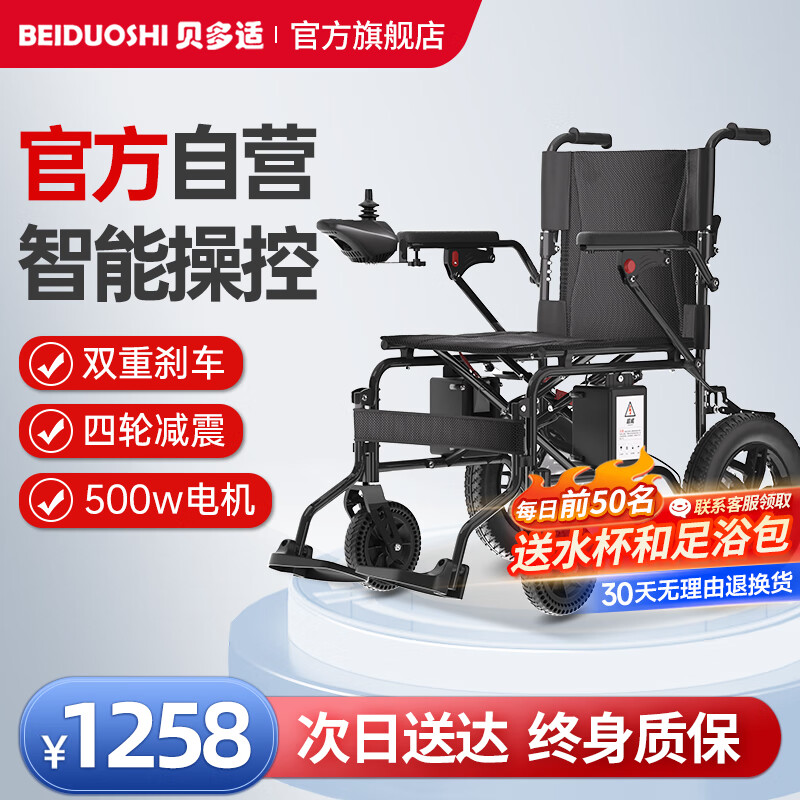 贝多适电动轮椅老人全自动越野轻便可折叠旅行便携式小巧家用双人老年代步电动车可上楼飞机可后全躺带坐便器