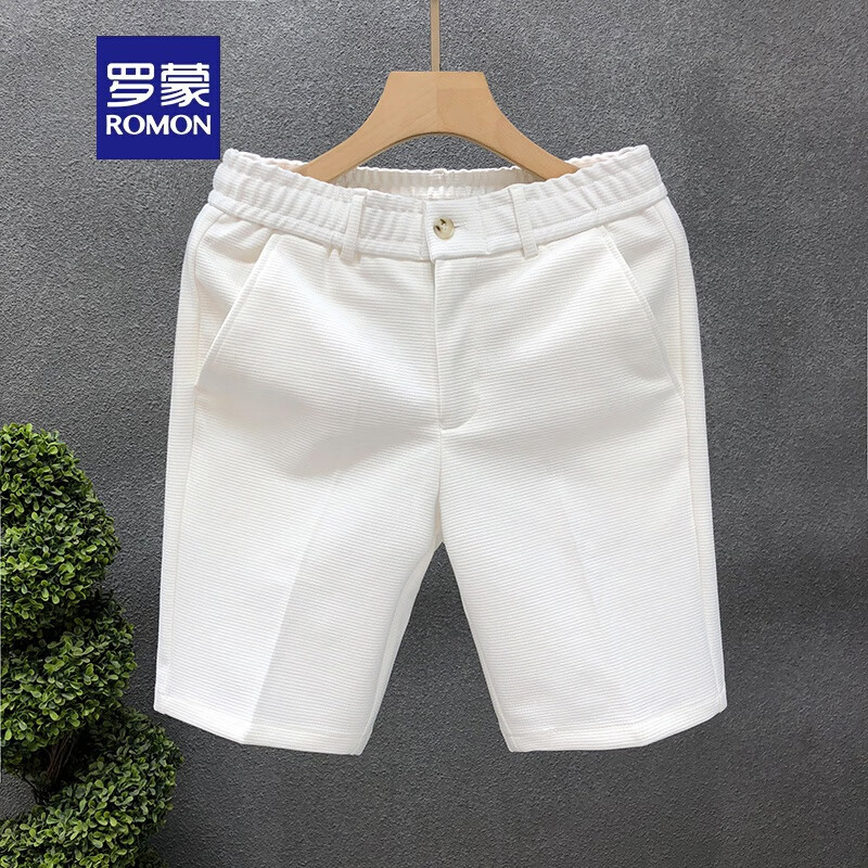 罗蒙(romon)高端白色西装短裤男款潮牌夏季轻熟风修身五分裤男士休闲