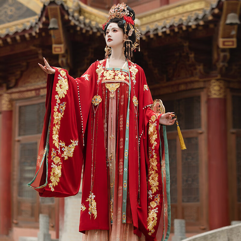 重回汉唐x17周年 并蒂荣华原创唐制汉服婚服重工大袖凤冠霞帔女款 浅