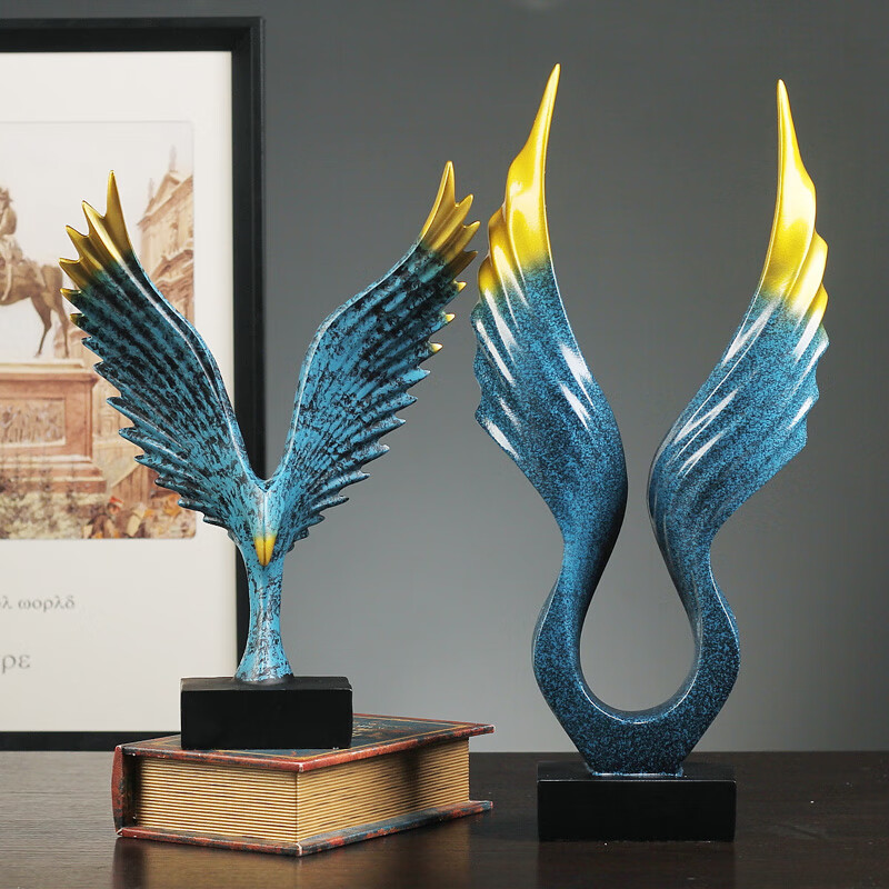 集思美 现代创意轻奢电视柜装饰摆件客厅组合工艺品办公室玄关酒柜摆设 大鹏展翅蓝色