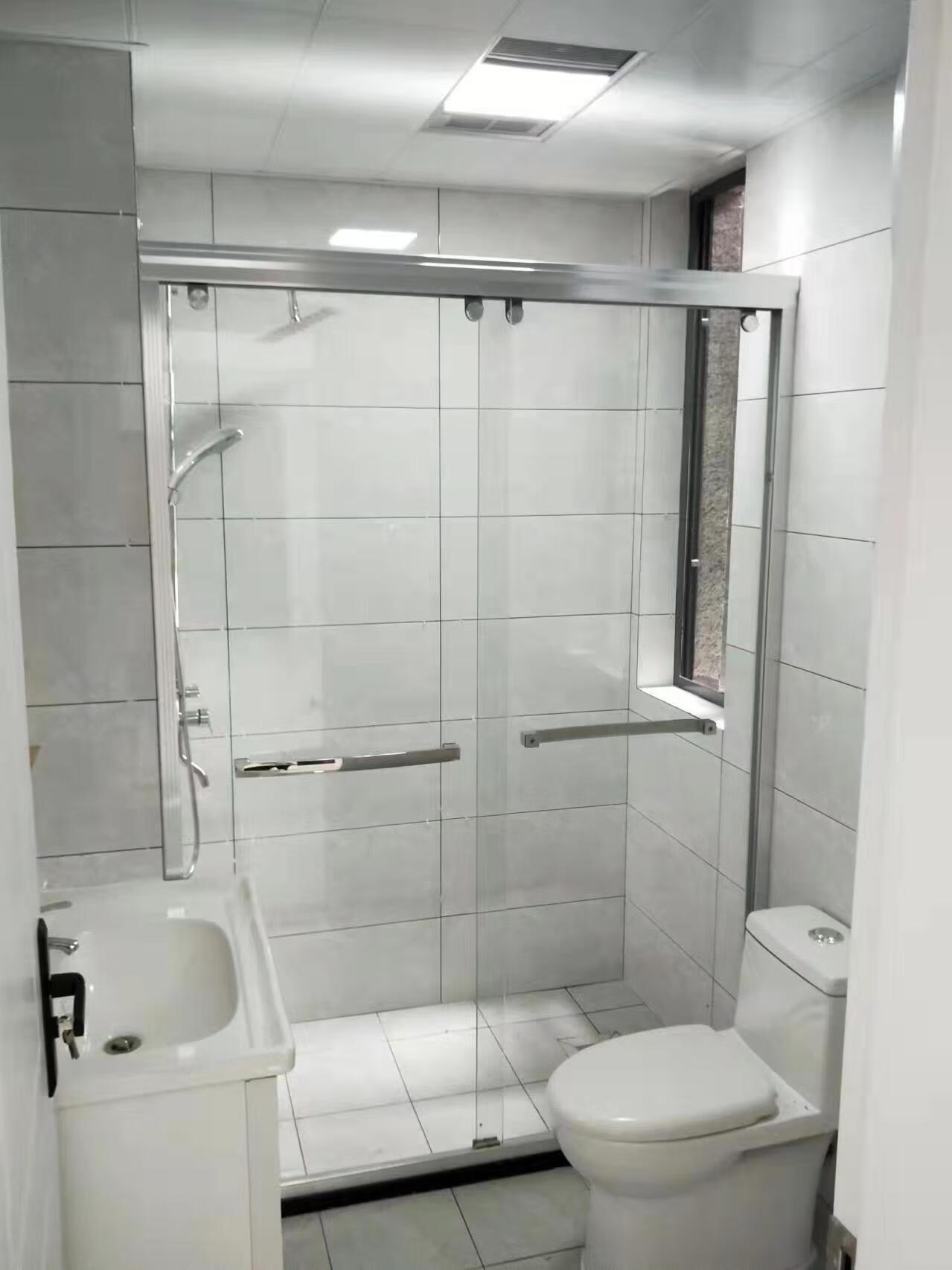 橙央卫生间一字型淋浴房浴室玻璃门隔断洗澡间干湿分离隔断推拉门移门 铝合金经济款 8mm钢化玻璃