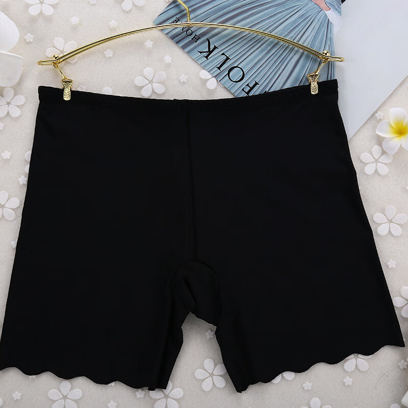 腰薄款冰丝透气内裤少女夏季一片式无痕打底防走光安全裤三分裤 黑色