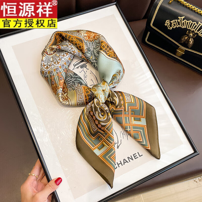 恒源祥小方巾絲巾女春秋冬季搭配襯衫護頸飾圍脖子職業(yè)銀行薄紗巾圍巾70 宮殿穹頂70方巾-咖