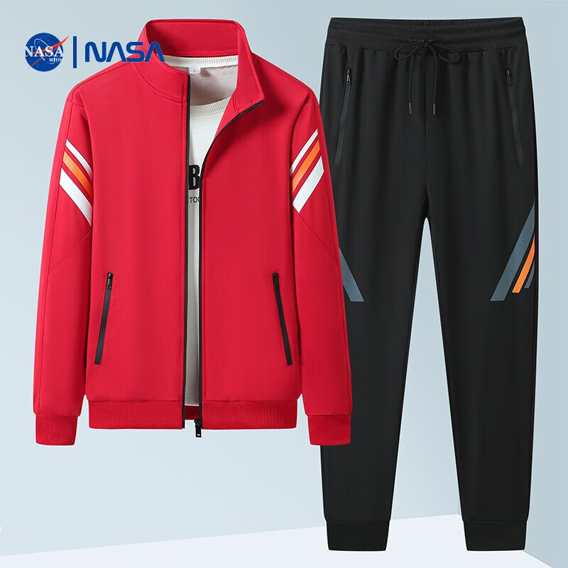 NASAMITOO休闲运动服套装男春季新款青少年开衫外套大码卫衣卫裤两件套 红色 M
