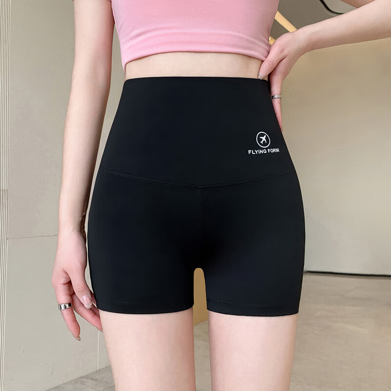 夏季鲨鱼裤三分裤女安全裤外穿防走光收腹提臀打底裤瑜伽短裤 黑色 M【70-100斤】