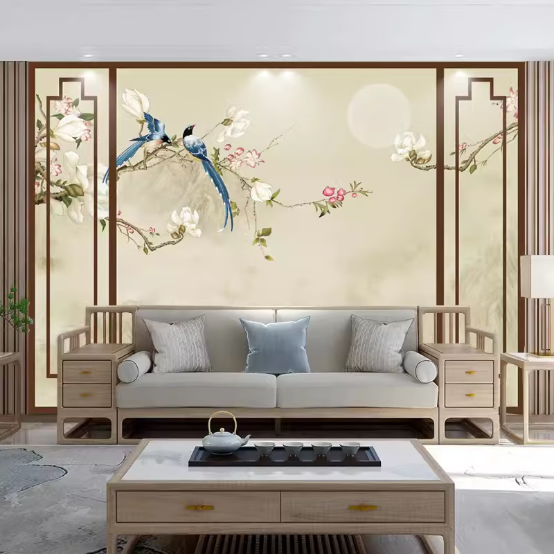 墨岩现代新中式电视背景墙纸客厅装饰壁纸壁画中国风宾馆酒店壁布墙布 无缝写真油画布