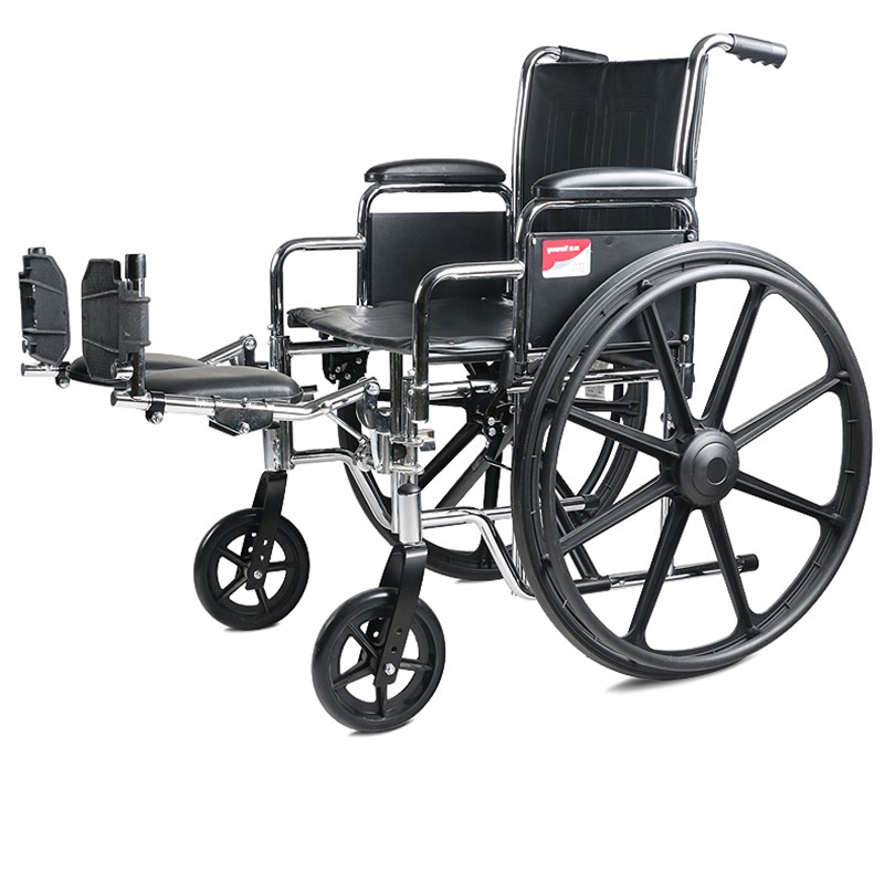 鱼跃牌 胖人加宽型手动轮椅车腿部可以抬平 轻便携式折叠残疾人加厚钢