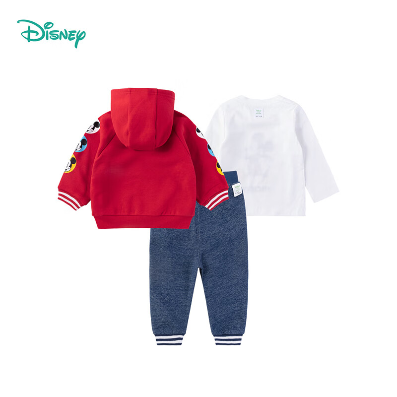 迪士尼(Disney)【清仓三件套】儿童时尚休闲舒适加绒保暖外套T恤长裤套装 大红 110 (建议3-4岁身高100-110cm)