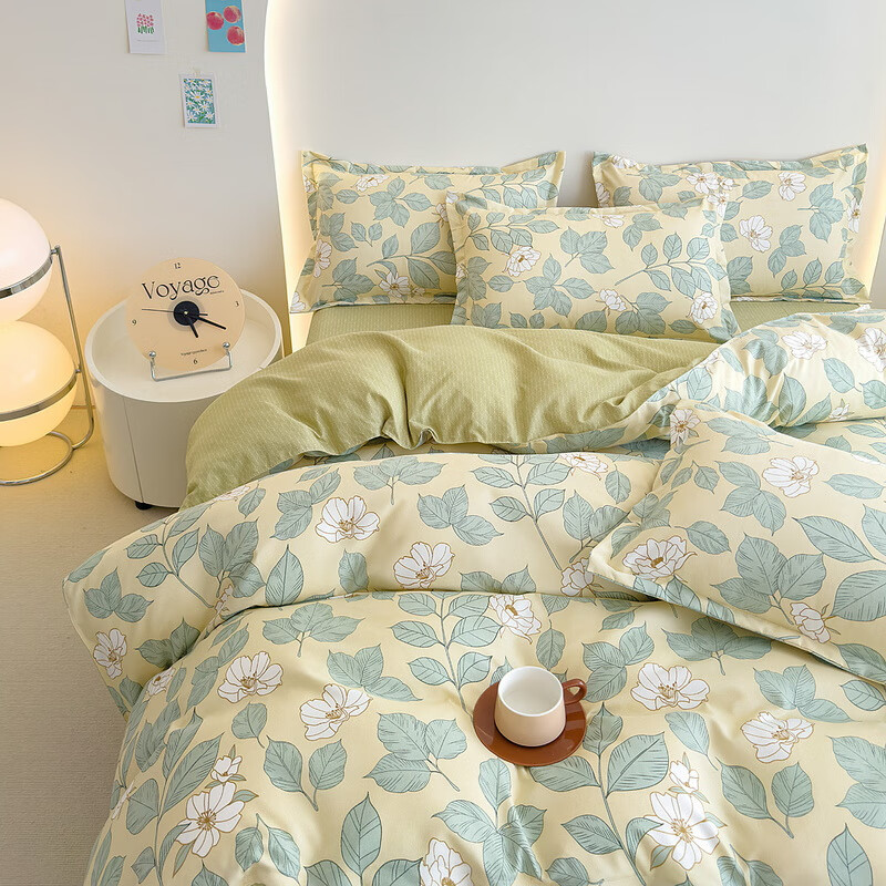 多兰诗(Duolanshi)春秋磨毛四件套 斜纹印花卡通套件被套床单宿舍四季床上四件套 流连幽香 2.0米 床单款 /被套200*230 四件套