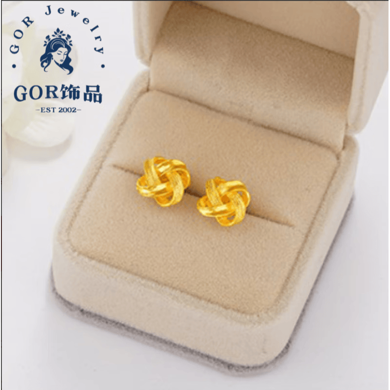 GOR越南沙金耳环仿黄l金耳钉女金金彩金耳饰妈妈款 如意结耳钉