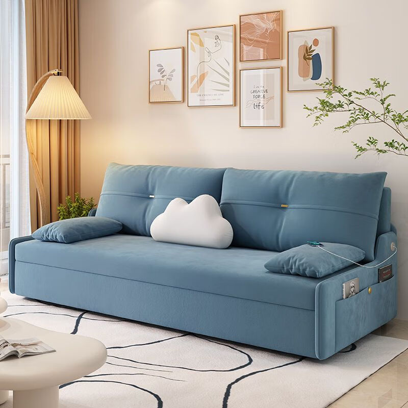 金木槿沙发奶油风沙发床两用一体抽拉式简易折叠床小户型可以多功能沙发 0618-02 奶黄色 外径1.66米海绵款【带储物】