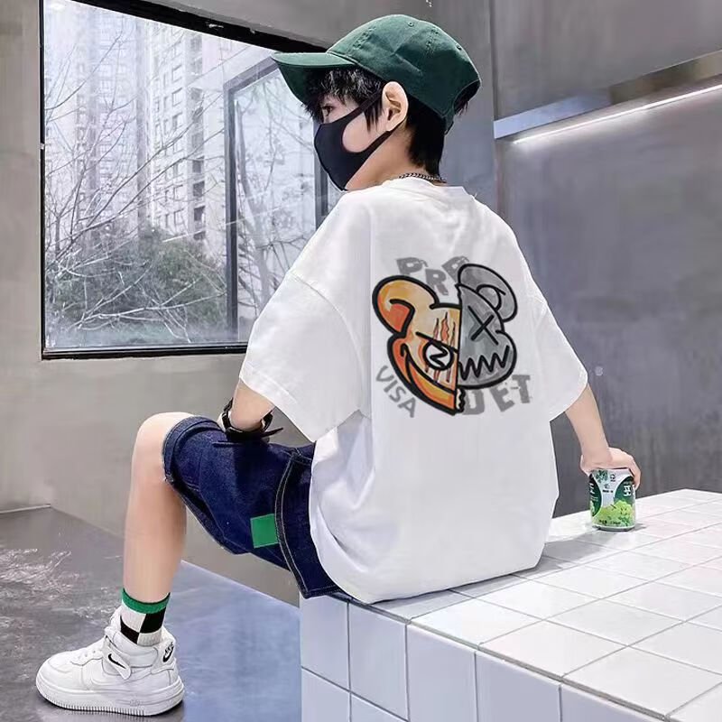 零九达人男童短袖纯棉t恤2024新款儿童夏装中大童帅气男孩衣服潮流