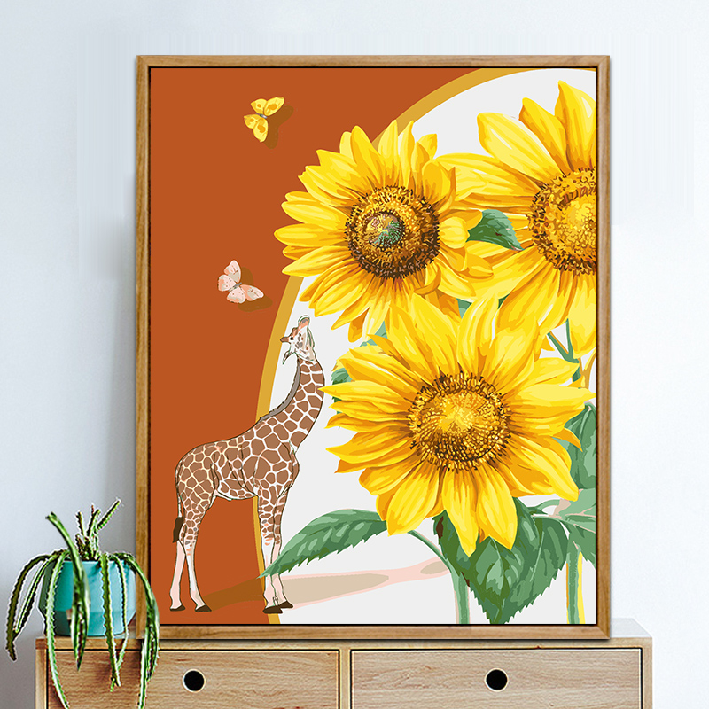 数字油画油彩画小清新纯手工填色画向日葵手绘减压客厅装饰画 绿色