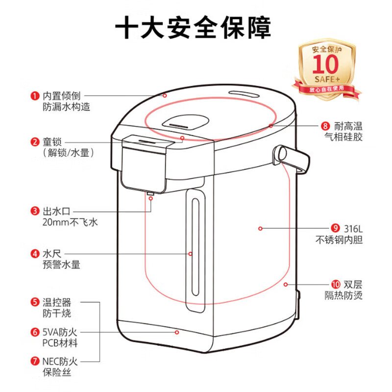 东芝(TOSHIBA)【官方旗舰店】水物语安全电热水瓶316L不锈钢0涂层0胶水电热水壶大容量恒温沸腾除氯烧水壶多段 5L 【316L不锈钢】