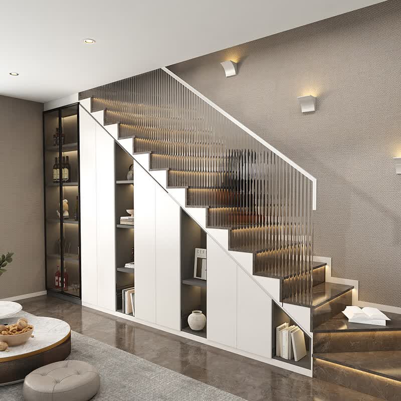 楼梯下斜角储物柜 楼梯下储物柜柜子斜坡收纳柜三角