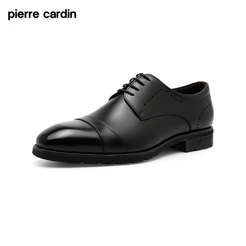皮爾卡丹（pierre cardin）皮鞋冬季新款三接頭商務(wù)正裝男鞋舒適橡膠大底系帶德比鞋 黑色 41