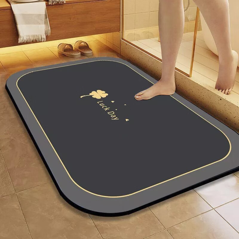 【精选】加厚硅藻泥卫生间地垫浴室吸水脚垫厨房厕所耐脏防滑垫入 加厚四叶草-椿树棕 60x90加厚款