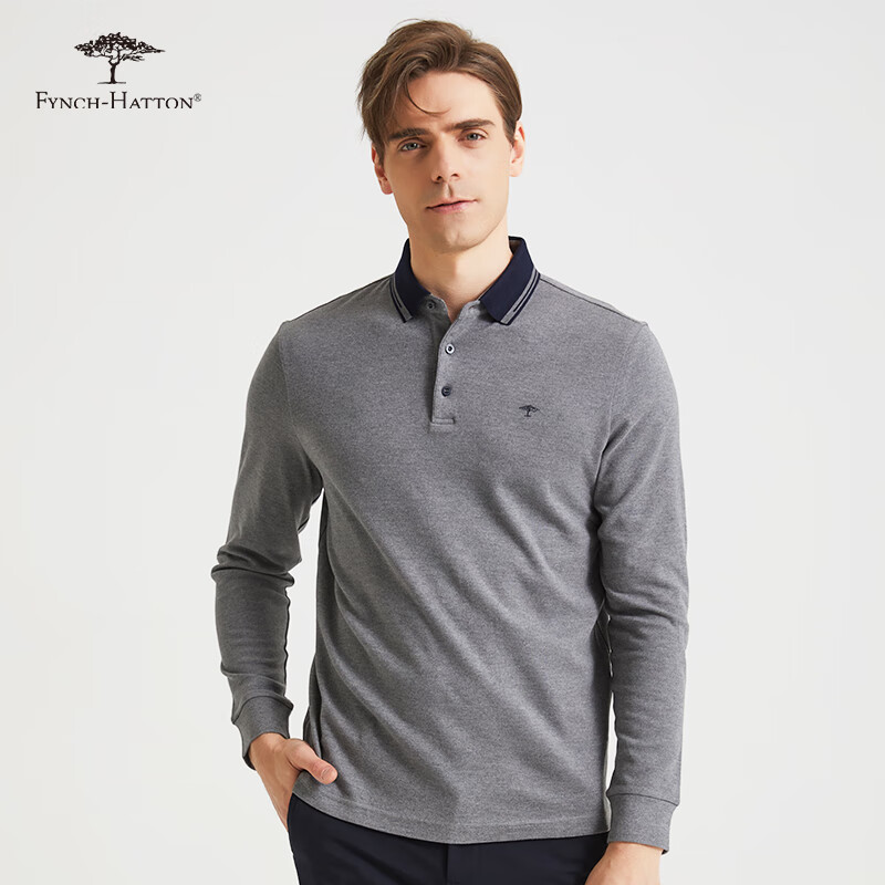 fynch-hatton德国树商务长袖polo衫男装翻领秋冬新款保暖男士上衣商场