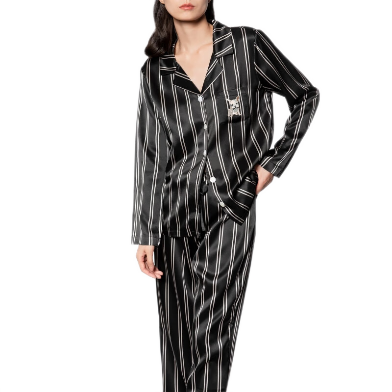 野獸派（THE BEAST）“日進(jìn)斗金”小奶狗黑條紋印花22姆米真絲家居服套裝 女士 S 