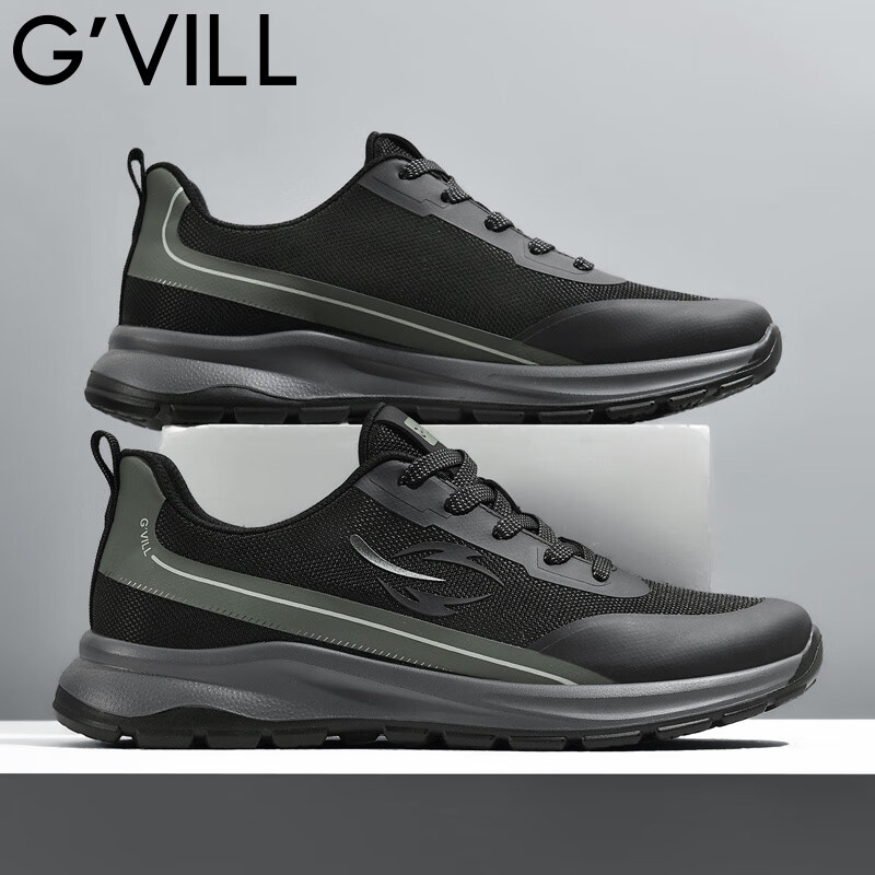 贵之步秋冬季新款软底厚底增高透气休闲鞋男鞋缓震防滑舒适运动鞋 黑色 （G610) 42 （运动鞋码）