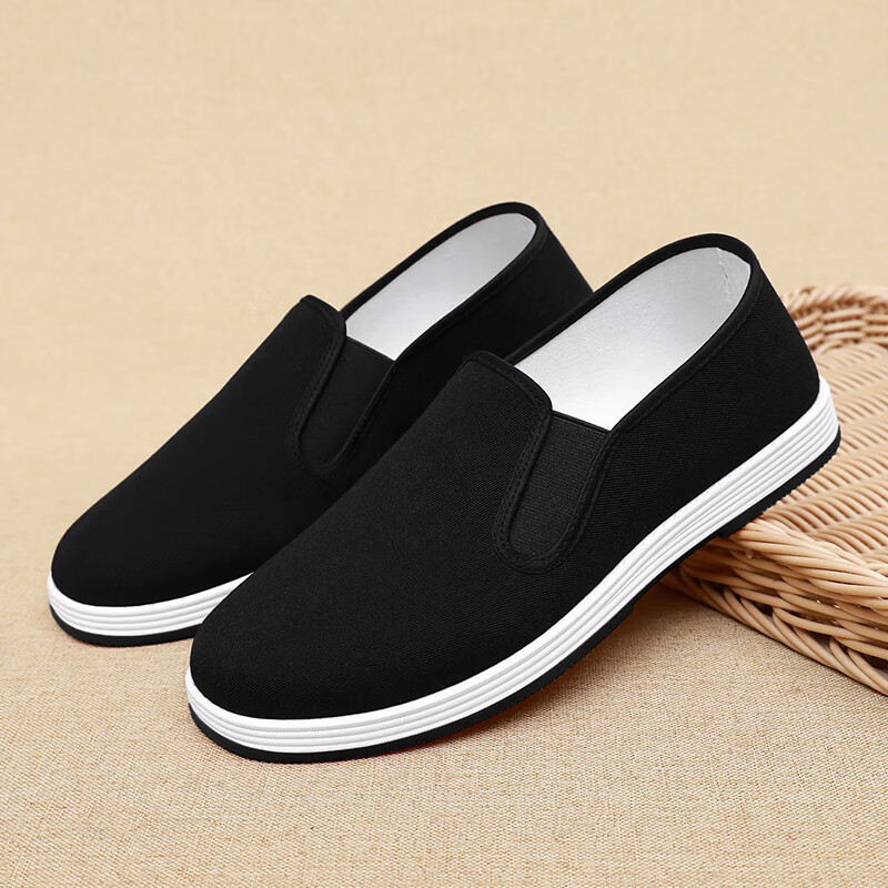 杰班图老北京布鞋男千层布式牛筋橡胶底防滑耐磨一脚蹬防臭透气休闲鞋子 艾草款【耐磨黑牛筋底】 【41码】