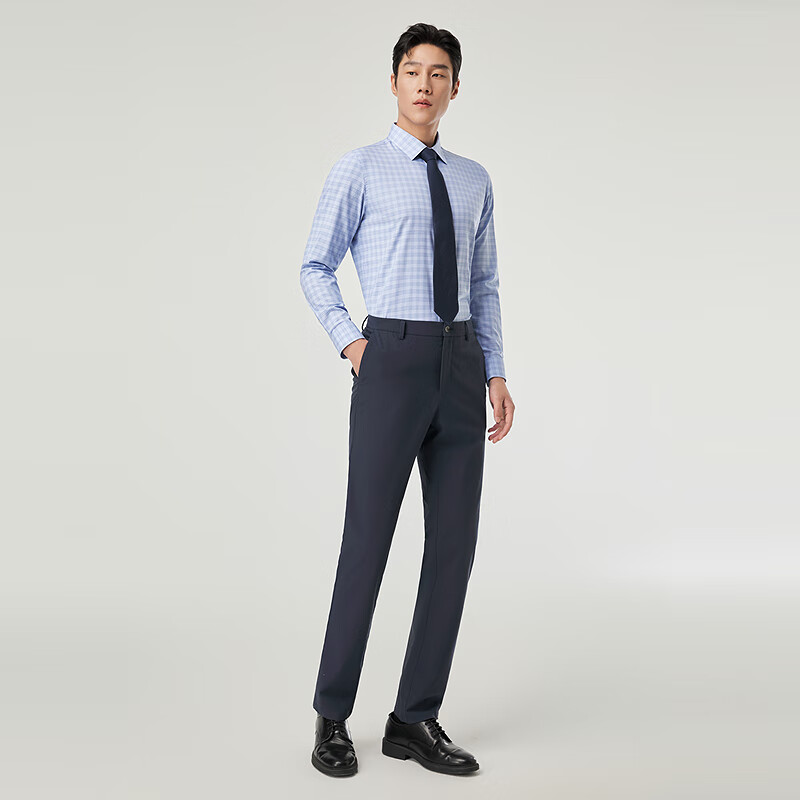 雅戈尔长袖衬衫格纹【桑蚕丝】微弹亲肤细腻柔软有型通勤男衬衣 蓝色格纹 40 (175/92A)