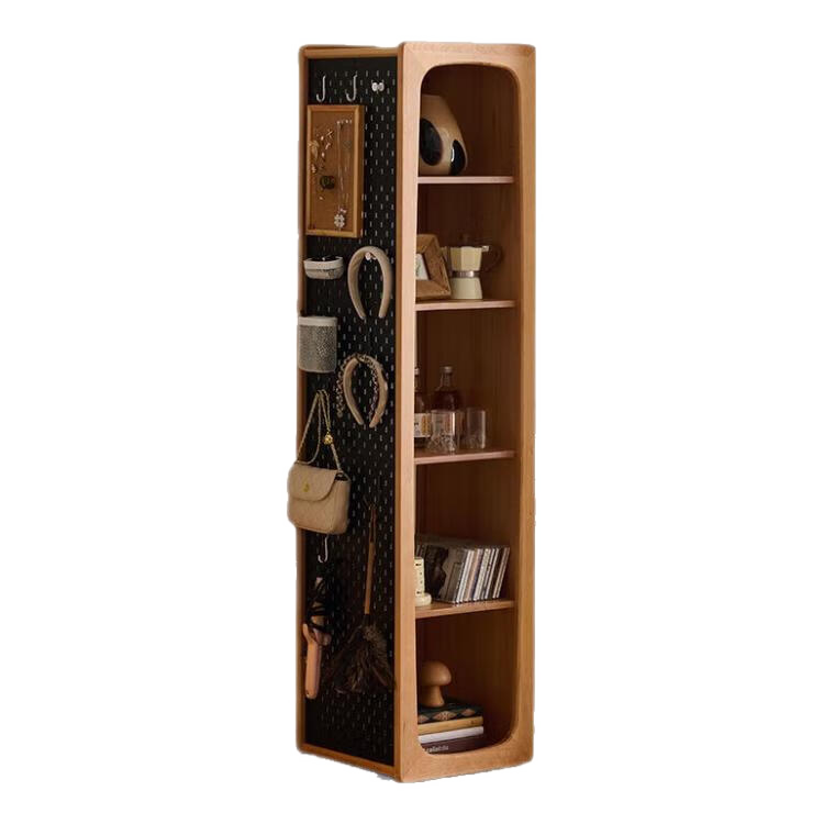 良工旋轉(zhuǎn)鏡柜穿衣鏡櫻桃木日式360度旋轉(zhuǎn)書架收納洞洞板落地全身鏡 櫻桃木月光旋轉(zhuǎn)鏡-白色洞洞板