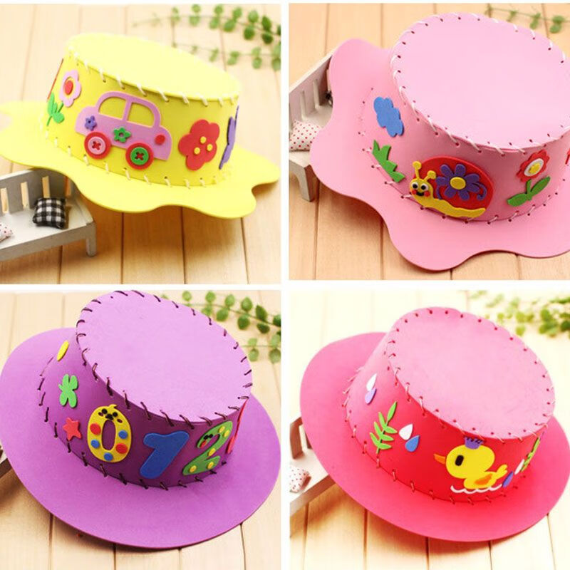 琉滋数学元素帽子eva儿童手工diy制作立体粘贴画创意缝制益智玩具幼儿