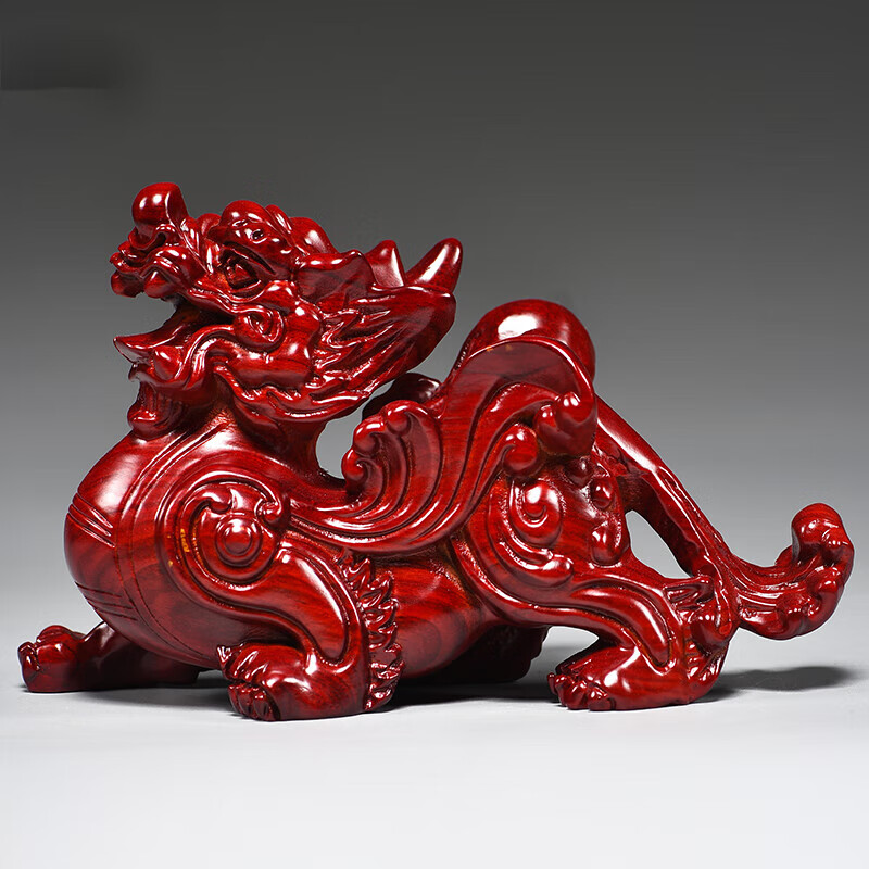 艺永轩红色木雕摆件貔貅摆件一对实木家居电视柜装饰工艺品开业乔迁