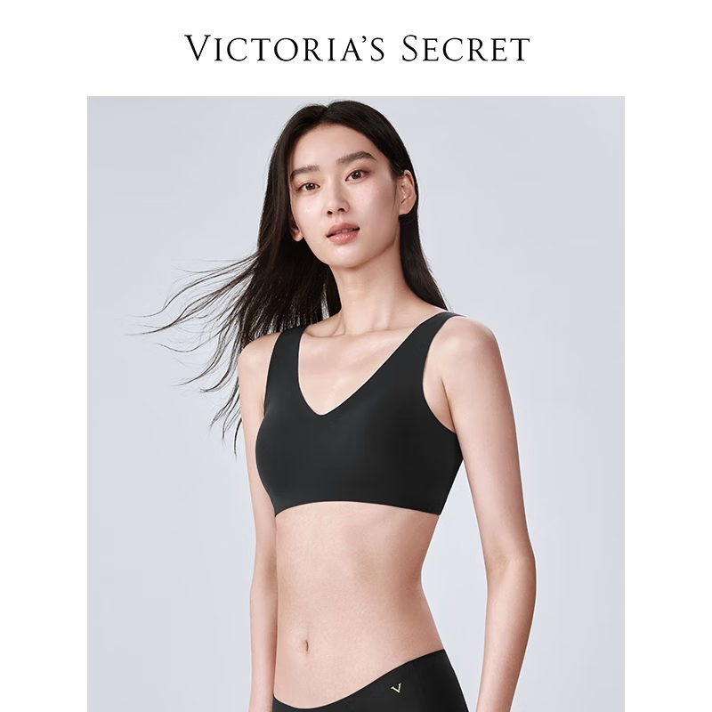 维多利亚的秘密（Victoria's Secret）【何穗同款】Q弹软支撑果冻条背心式舒适无钢圈无痕文胸女Ⅲ 54A2黑曜石-16629 11216629 M