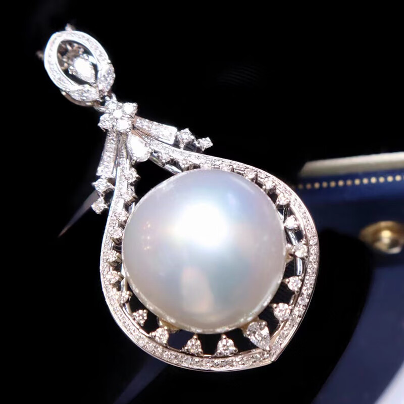海洋经典 澳白珍珠吊坠项链18k金镶嵌钻石轻奢时尚名媛气质锁骨链17