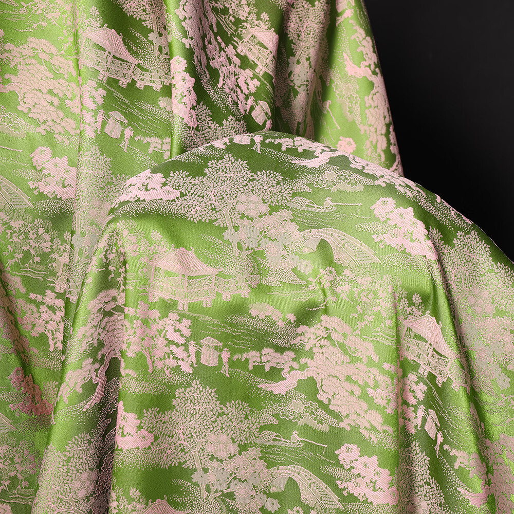 极惠家中国风丝绸布料古风复古提花仿醋酸真丝绸缎旗袍汉服连衣裙服装设 粉绿（半米）多买连着的