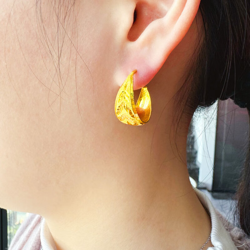 千影珠宝黄金耳环9999足金女款耳圈素金耳包真金首饰送妈妈老年人耳饰