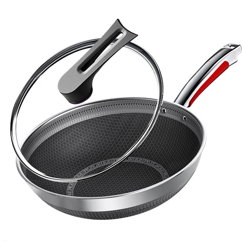欧乐菲德国欧乐菲316l不锈钢深炒锅平底蜂窝炒菜锅不粘爆炒爱心32cm