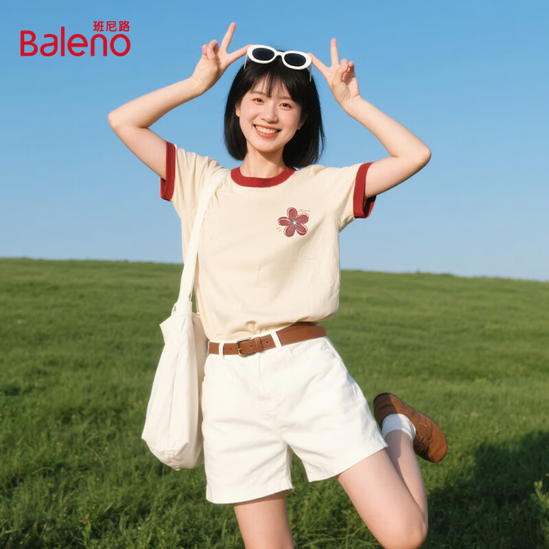 班尼路（Baleno）短袖T恤女2026年夏季新款撞色宽松纯棉休闲可爱舒适校园风上衣