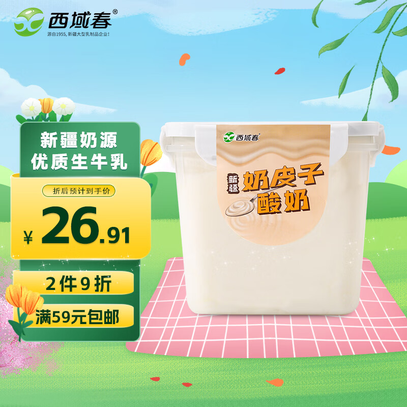 西域春新疆奶皮子低温酸奶1000g*1桶装生牛乳发酵益生菌酸牛奶