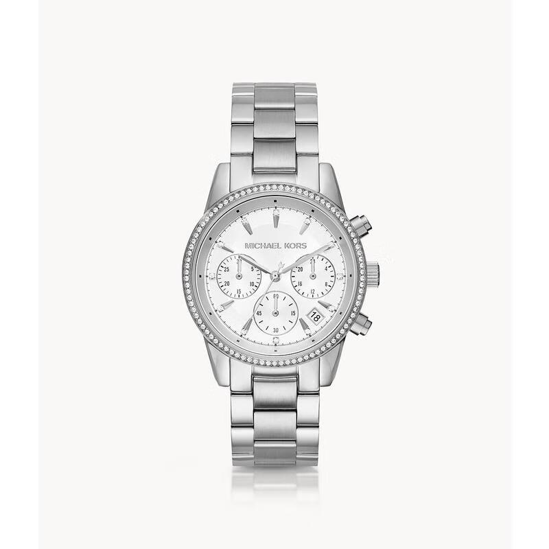 kors)女士手表 ritz 系列 时尚小众三眼计时码表钢带石英腕表 mk6428