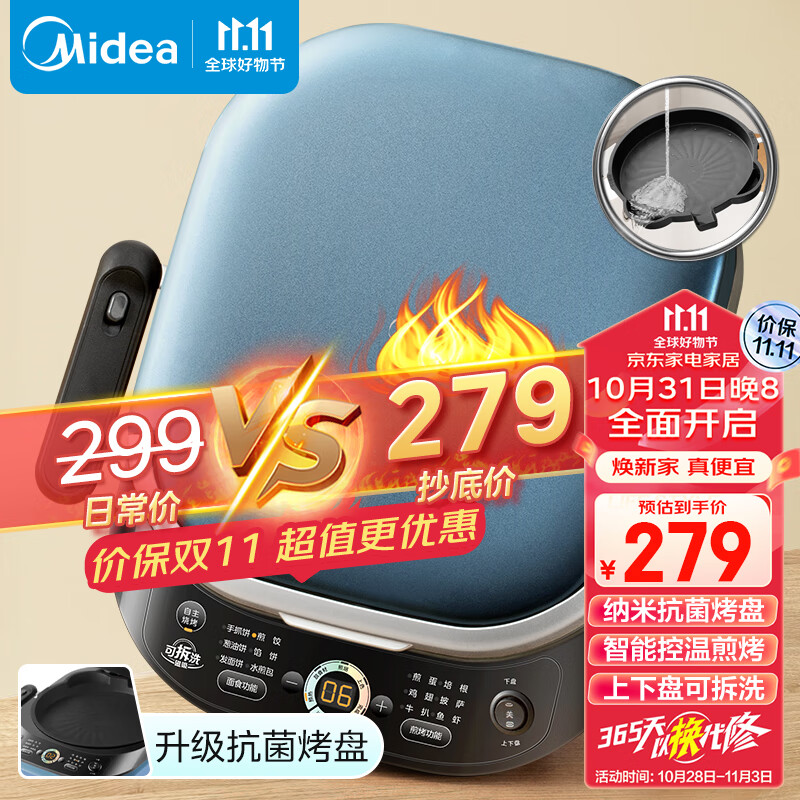 美的(Midea)家用双面加热加深大火力上下盘可拆洗烙饼煎饼三明治早餐机电饼档蒸汽煎烤电饼铛JKS3072怎么看?