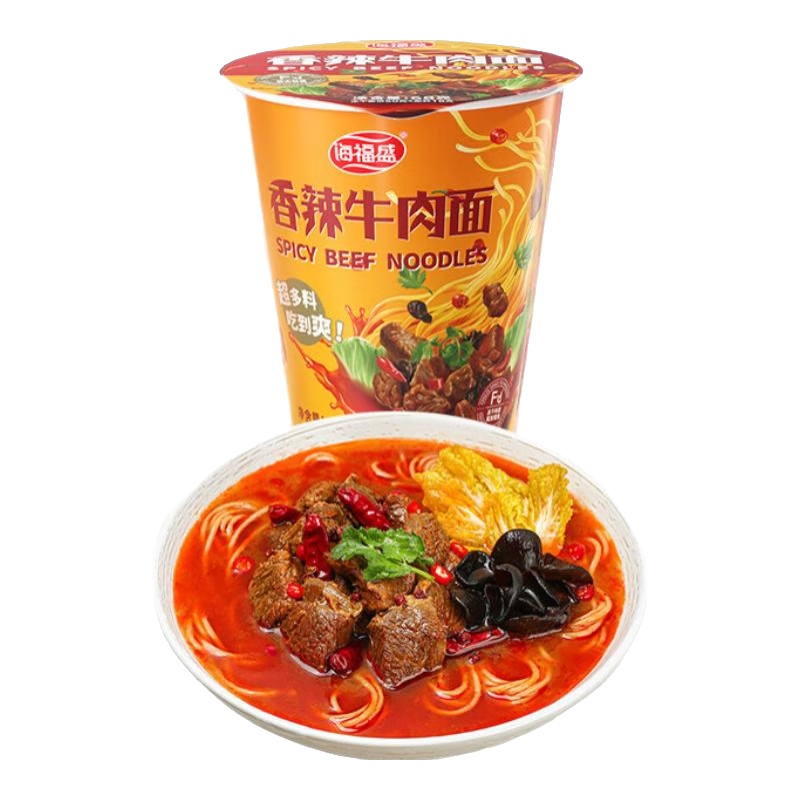 海福盛方便面速食食品牛肉泡面即食早餐宵夜凍干非油炸番茄雞蛋杯面桶裝 香辣牛肉面68g