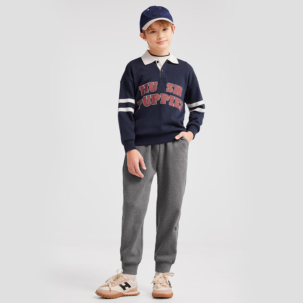 暇步士(Hush Puppies)【一体绒】童装儿童长裤男童秋季新款经典新款裤子舒适简约感 中花灰 110 cm