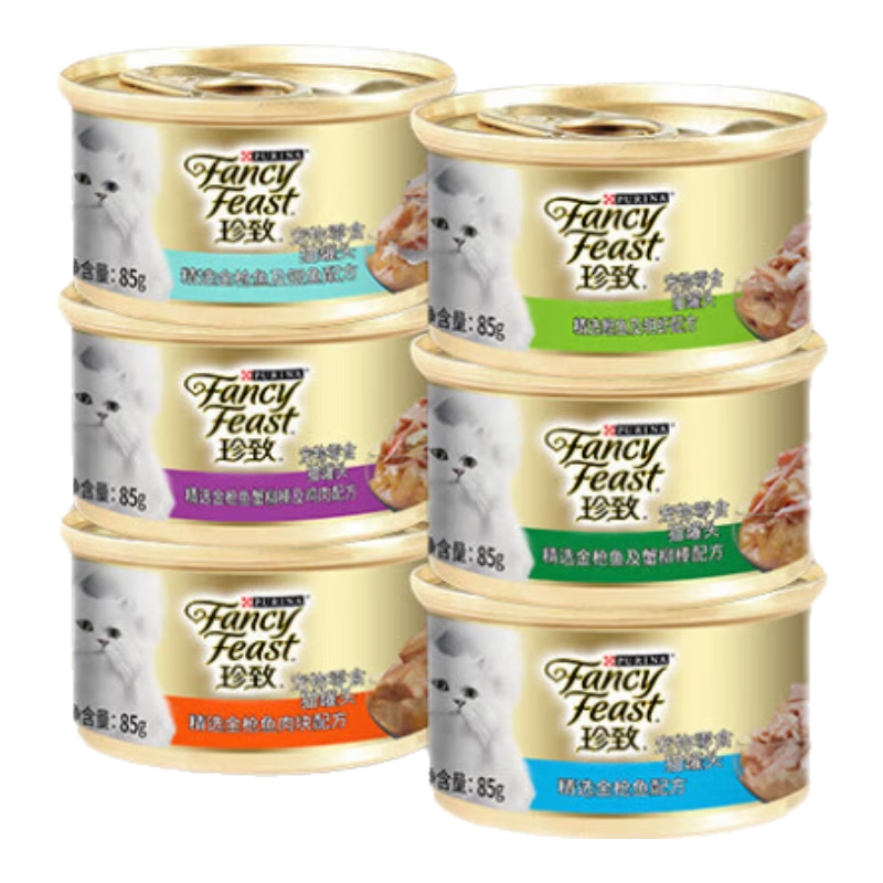 珍致猫罐头猫零食营养原装猫湿粮罐头85g*6罐 混合口味 金罐礼盒装85g*6
