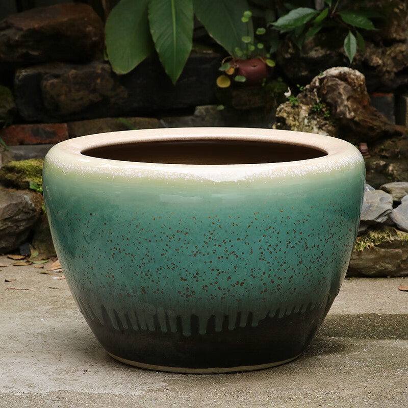 美外水缸养鱼庭院室外睡莲荷花缸客厅阳台鱼缸公司酒店大型陶瓷缸造景