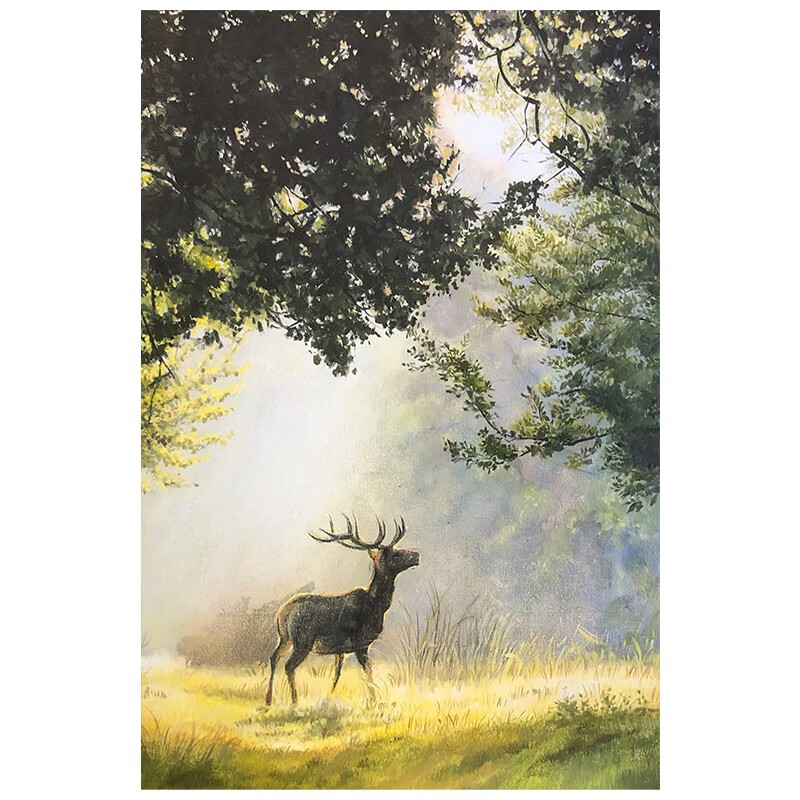 艺幻油画纯手绘林深见鹿客厅装饰画玄关梅花鹿森林晨曦风景挂画 林深
