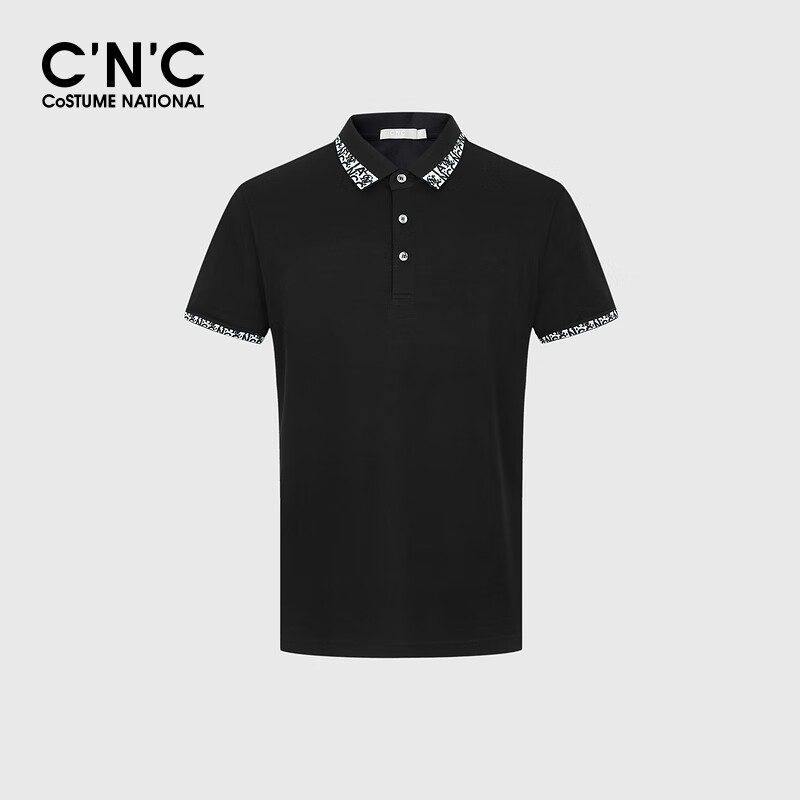C'N'C【轻奢衣服】CNC男装春夏款短袖POLO衫品牌提花翻领T恤 黑色 52（180/96A）