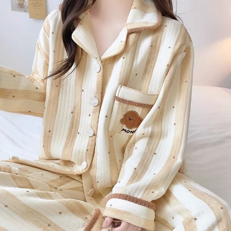 南月奚罗丽丝睡衣空气夹棉小狗狗夹棉夹层女秋冬季网红长袖长裤家居服